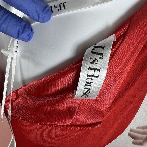 JJ"s House Red Size 4 Trumpet Mermaid V Neck Sweep Train Jersey Dress Siren - Picture 13 of 15